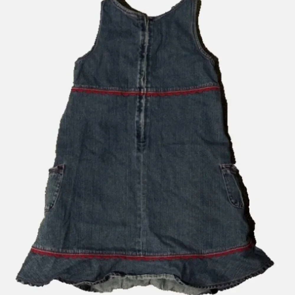 Hanna Andersson Girls Size 6-7 (120) Denim Dress Floral Embroidered Denim